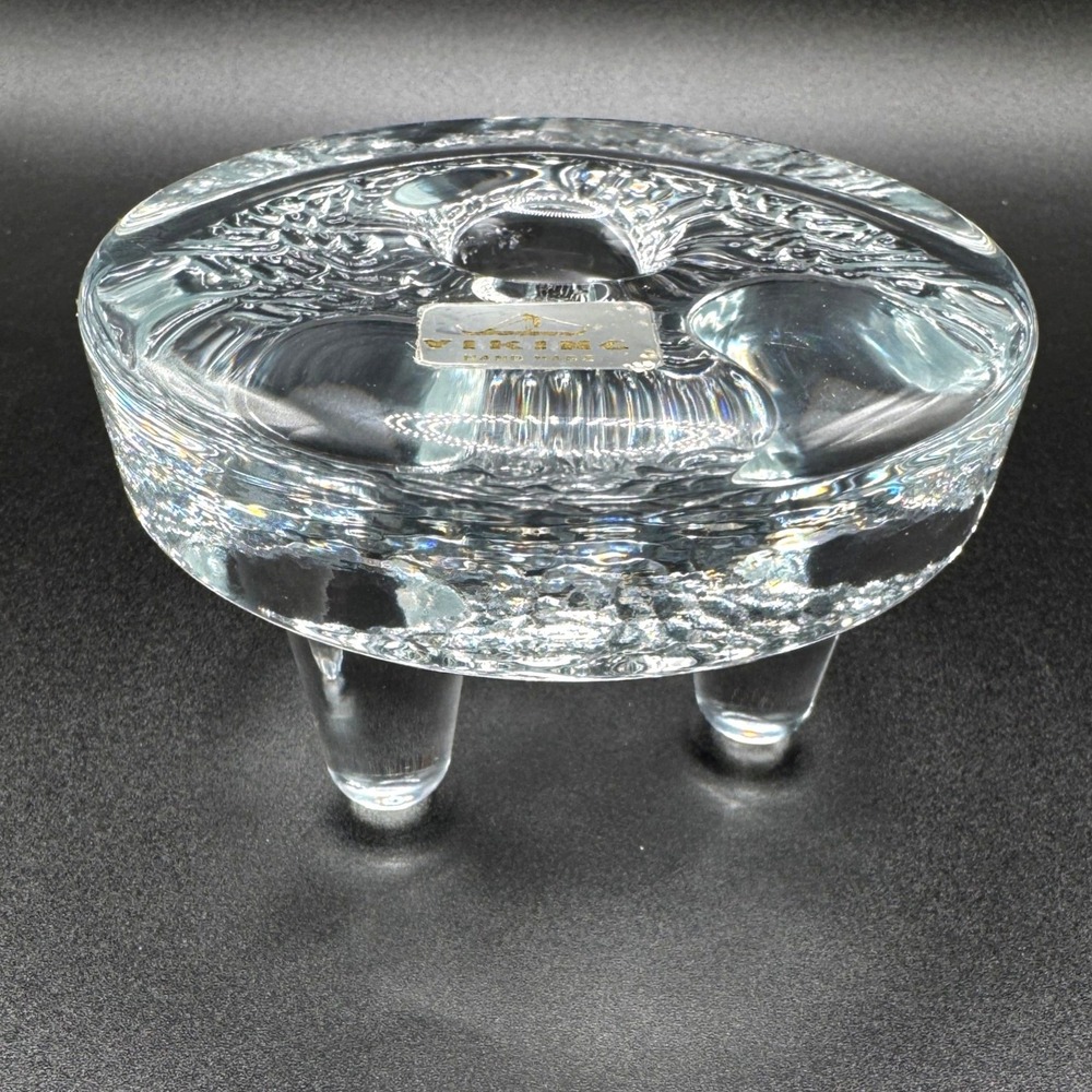 Viking Glass Vtg Handmade Clear Textured 3 Footed Tripod Taper Candle Holder MCM